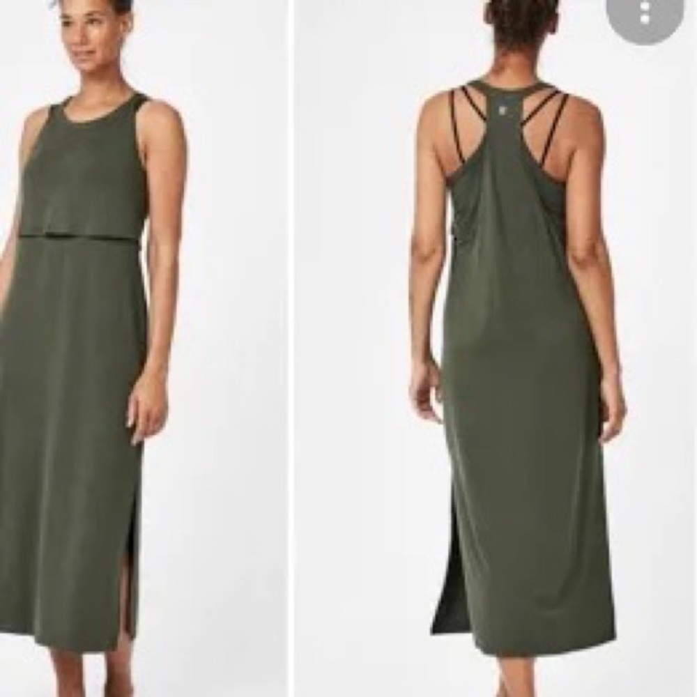 Sweaty Betty Olive Green Maxi Dress with Strappy Back